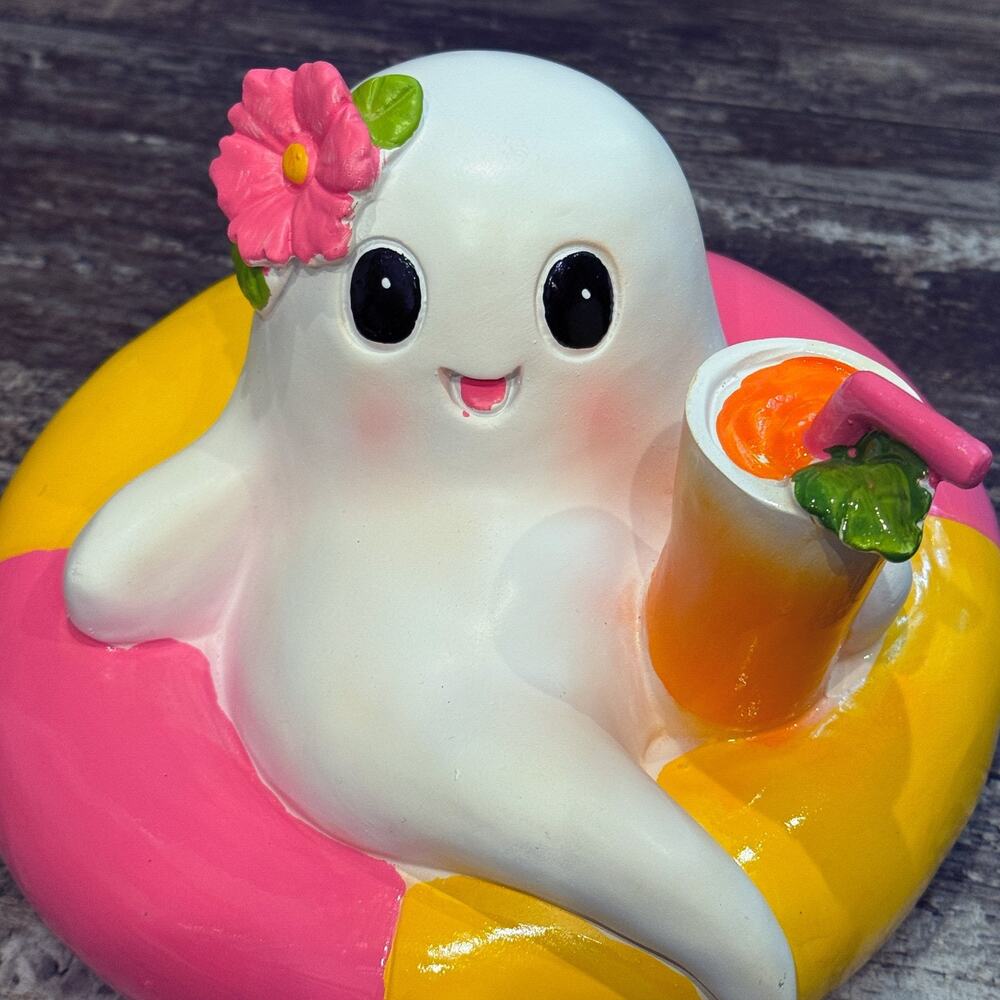 Summerween Halloween Ghost On Pool Float Drink Flower Figurine TikTok Viral NEW - Picture 2 of 10